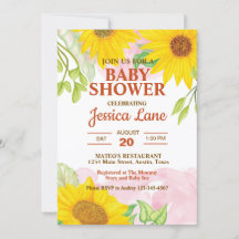 Invitación de Baby Shower de Girasol con Acuarela