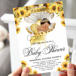 Invitación de baby shower de girasol de niña étnic