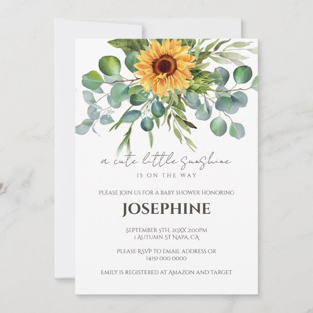 Invitación de Baby Shower de Girasol Sunshine Otoñ (Anverso)