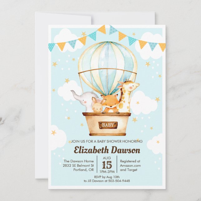 Invitación de Baby Shower de Globo Aerostático (Anverso)