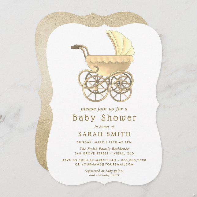 Invitación de Baby Shower de Gold Boy O Chica Stro (Anverso / Reverso)