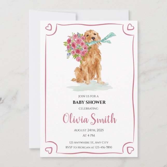 Invitación de Baby Shower de Golden Retriever (Anverso)