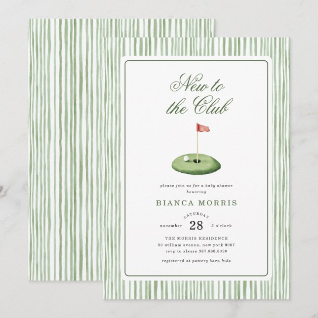 Invitación de Baby Shower de Golf (Anverso / Reverso)