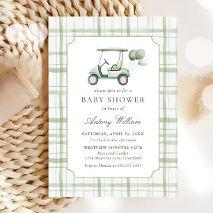 Invitación de Baby Shower de Golf con Gingham Verd