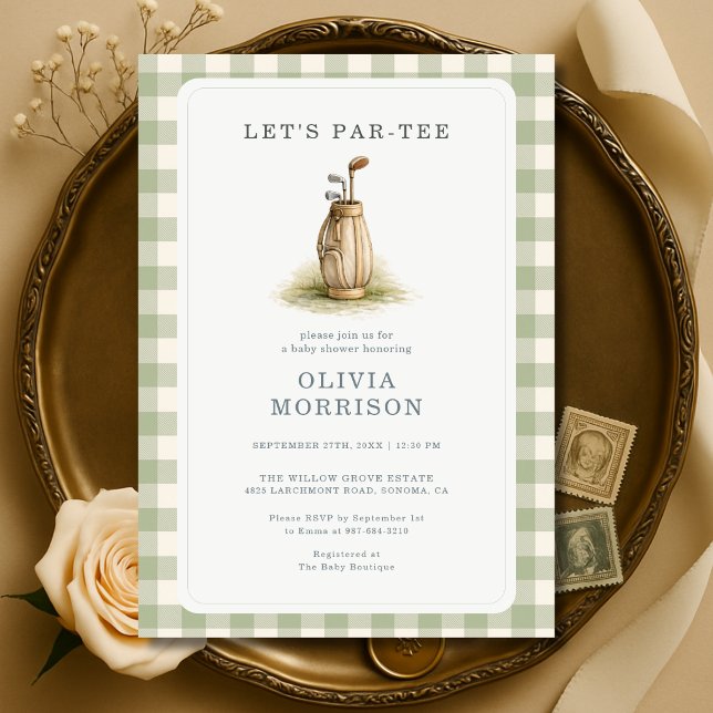 Invitación de Baby Shower de Golf Par-Tee Gingham  (Subido por el creador)