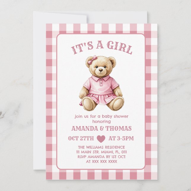 Invitación de baby shower de golf para niña con os (Anverso)