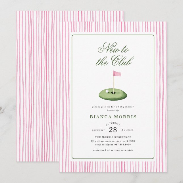Invitación de Baby Shower de Golf Rosa (Anverso / Reverso)