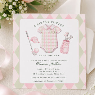 Invitación de baby shower de golf rosa
