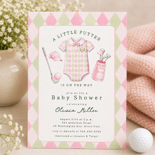 Invitación de baby shower de golf rosa