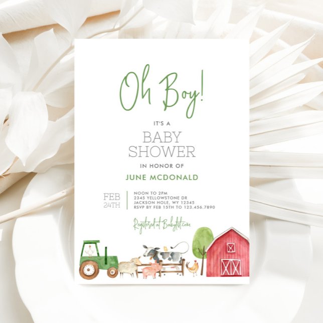 Invitación de Baby Shower de granja (Oh Boy Farm Baby Shower Invitation)