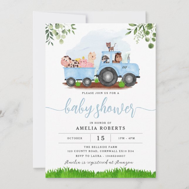 Invitación de Baby Shower de granja, invitación de (Anverso)