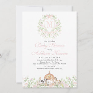 invitación de baby shower de granja para niña