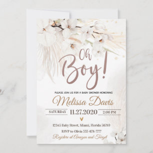 Invitación de Baby Shower de Grass Pampas Oh Boy B