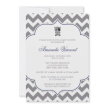 Invitación de Baby Shower de Gray Chevron con Pand
