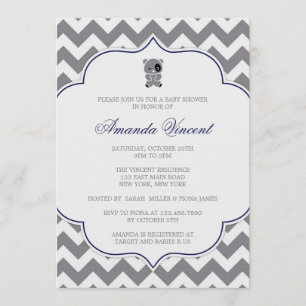 Invitación de Baby Shower de Gray Chevron con Pand