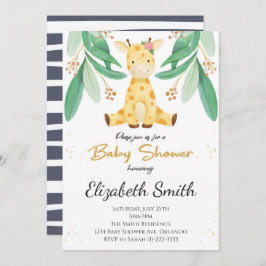 Invitación de Baby Shower de Greenery Giraffe Boy