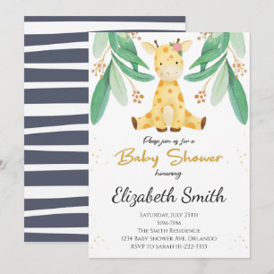 Invitación de Baby Shower de Greenery Giraffe Boy