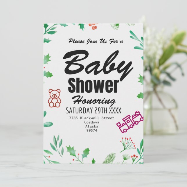 Invitación de Baby Shower de Greenery Tarjeta Pers (Anverso de pie)