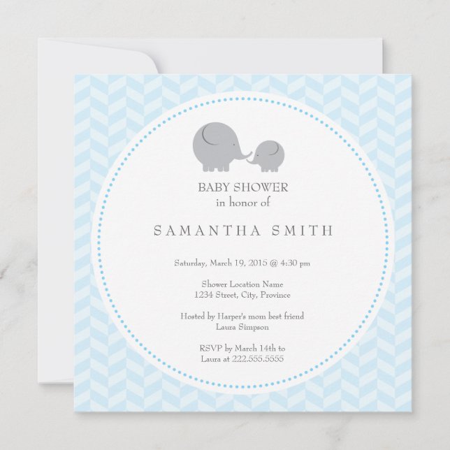 Invitación de Baby Shower de Grey Elephant ı (Anverso)