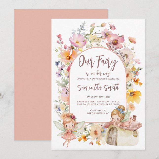 Invitación de Baby Shower de Hada Soñadora (Anverso / Reverso)