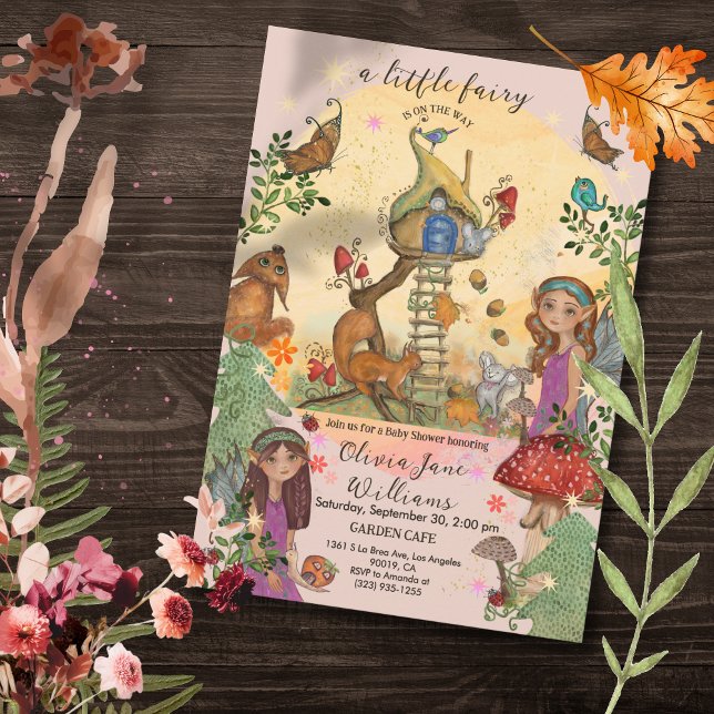 Invitación de Baby Shower de hadas otoñales encant (Enchanted Autumn Fairy Baby Shower Invitation 1)