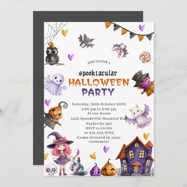 Invitación de Baby Shower de Halloween Calabaza Pe (Anverso / Reverso)