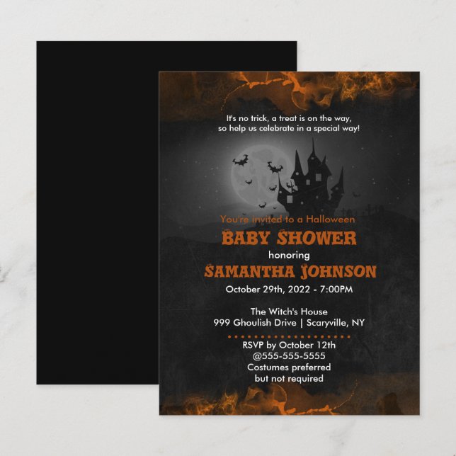 Invitación de Baby Shower de Halloween con fantasí (Anverso / Reverso)