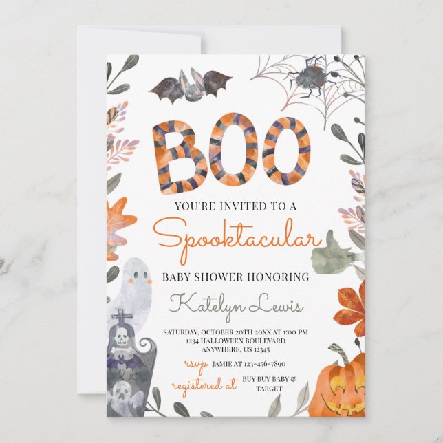 Invitación de Baby Shower de Halloween con fantasm (Anverso)