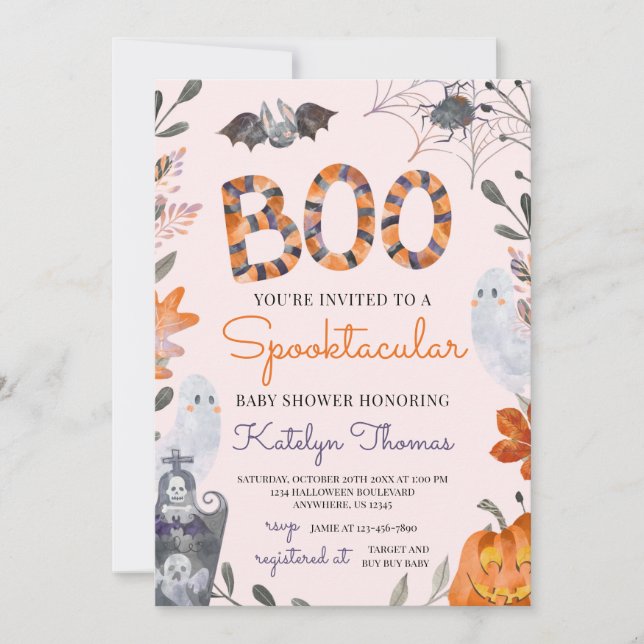Invitación de Baby Shower de Halloween con fantasm (Anverso)