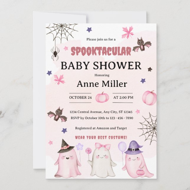Invitación de Baby Shower de Halloween con Fantasm (Anverso)