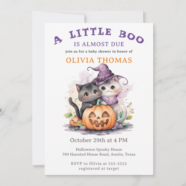 Invitación de Baby Shower de Halloween con pequeño (Anverso)