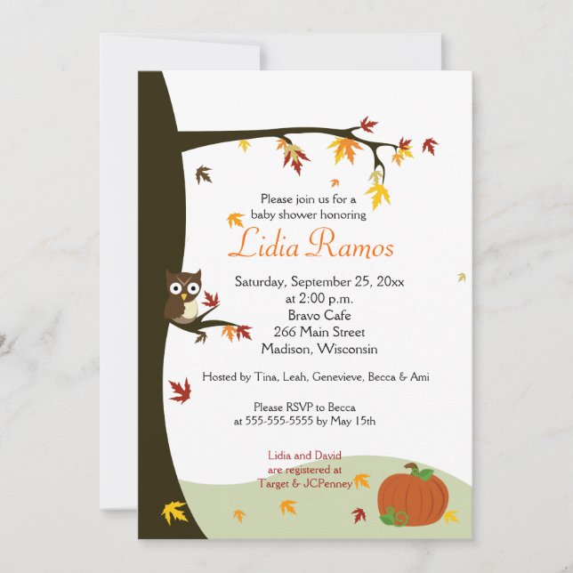 Invitación de Baby Shower de Halloween de otoño 5x (Anverso)