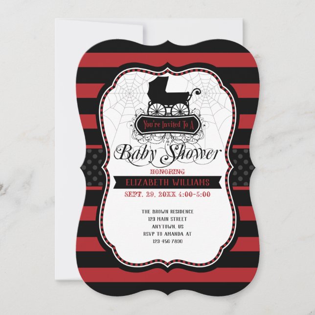 Invitación de Baby Shower de Halloween gótico Rojo (Anverso)