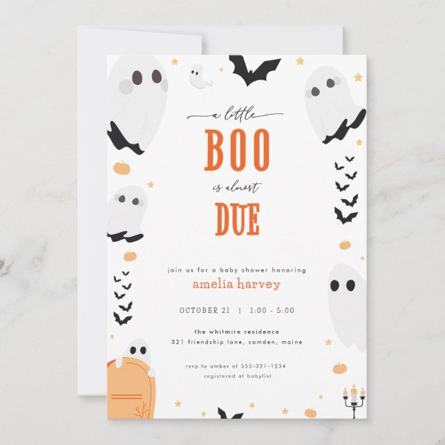 Invitación de Baby Shower de Halloween Little Boo  (Anverso)