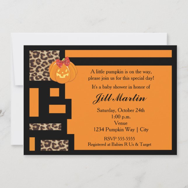 Invitación de Baby Shower de Halloween Naranja y L (Anverso)