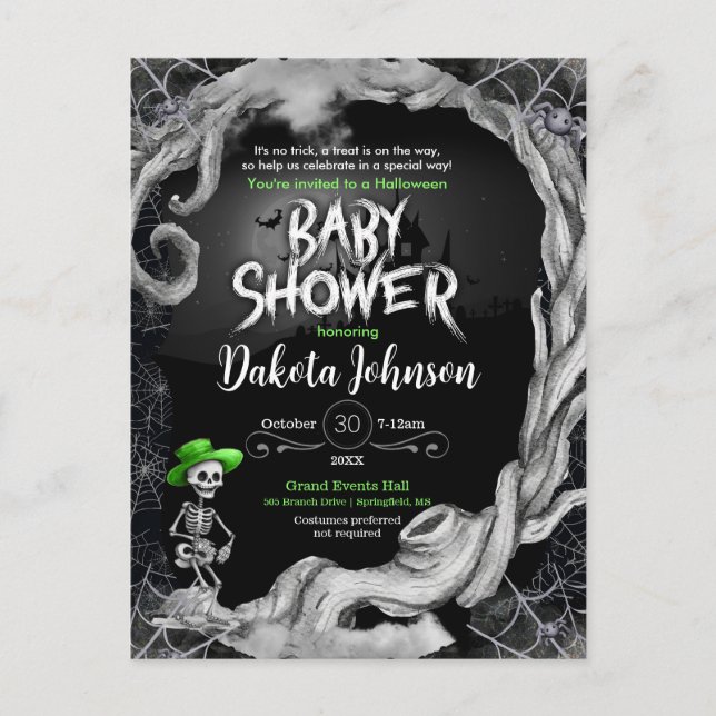 Invitación de Baby Shower de Halloween Negro (Anverso)