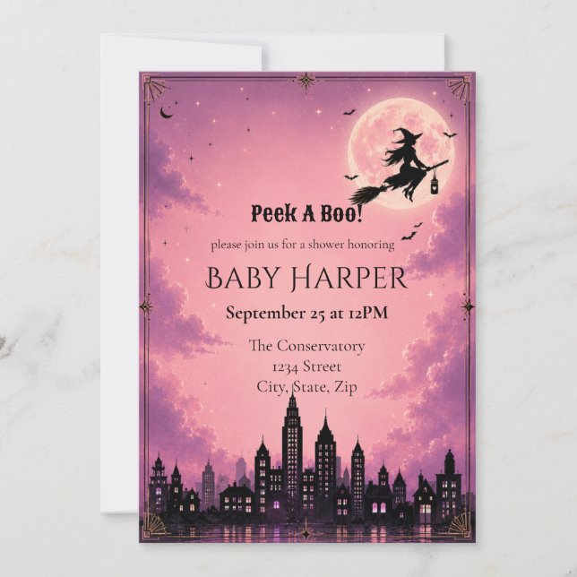 Invitación de Baby Shower de Halloween Peek A Boo  (Anverso)