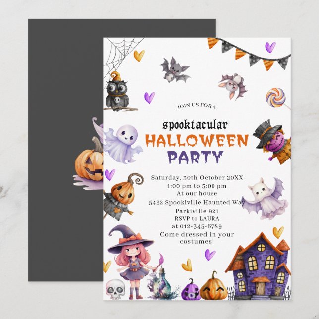 Invitación de Baby Shower de Halloween Pumpkin Lit (Anverso / Reverso)