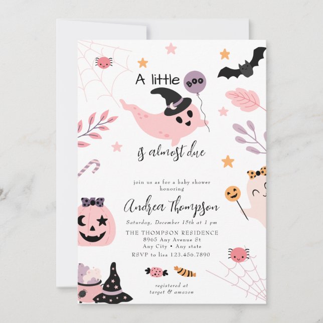 Invitación de Baby Shower de Halloween rosa (Anverso)