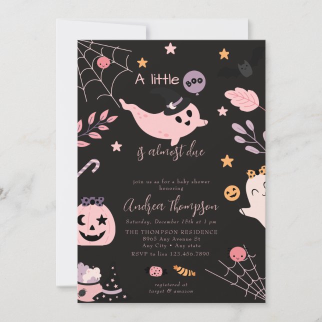 Invitación de Baby Shower de Halloween rosa (Anverso)