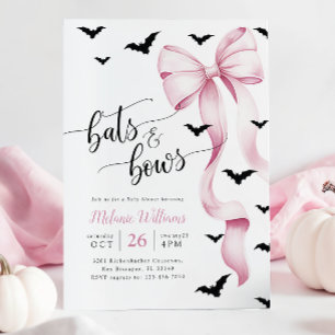 Invitación de baby shower de Halloween rosa y negr
