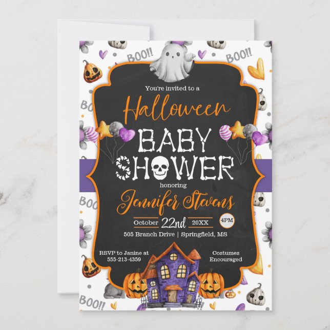 Invitación de Baby Shower de Halloween Watercolor  (Anverso)