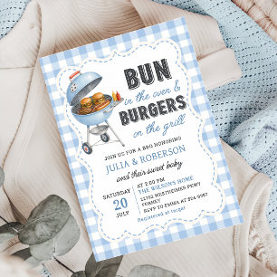 Invitación de Baby Shower de Hamburguesa Gingham B