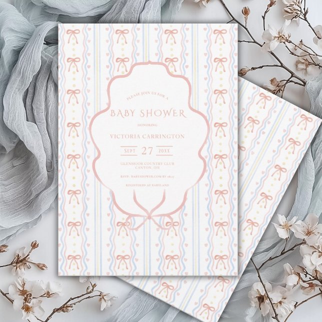 Invitación de Baby Shower de Hearts & Bows Vintage (Subido por el creador)