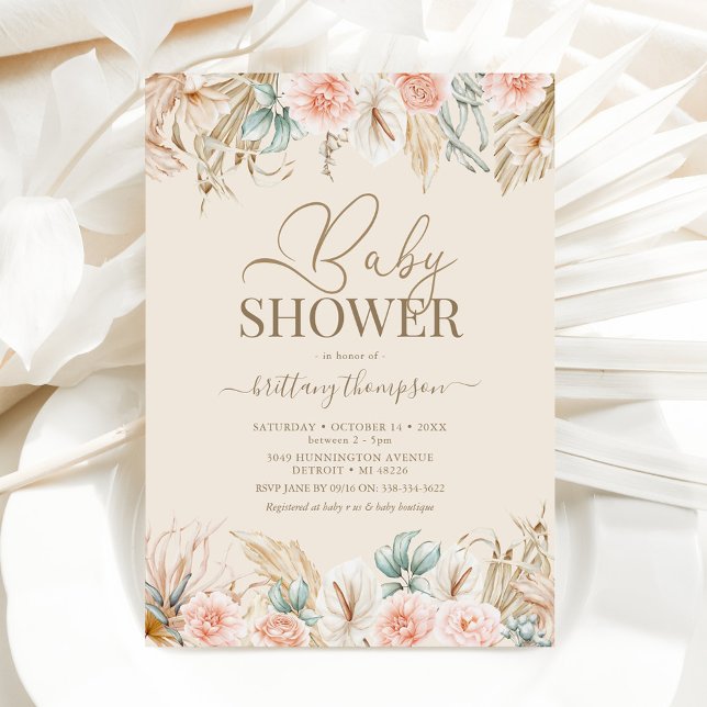 Invitación de Baby Shower de hierba de Pampas Boho (Subido por el creador)