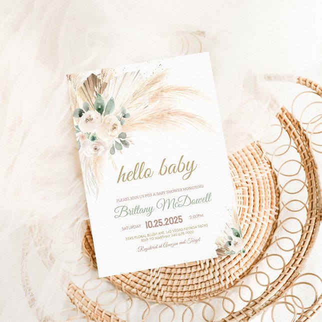 Invitación de Baby Shower de hierba de Pampas Boho (Subido por el creador)
