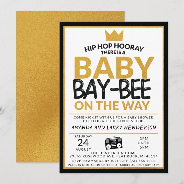 Invitación de Baby Shower de Hip Hop (Anverso / Reverso)