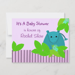 Invitación de Baby Shower de Hipopótamo Azul y Mor