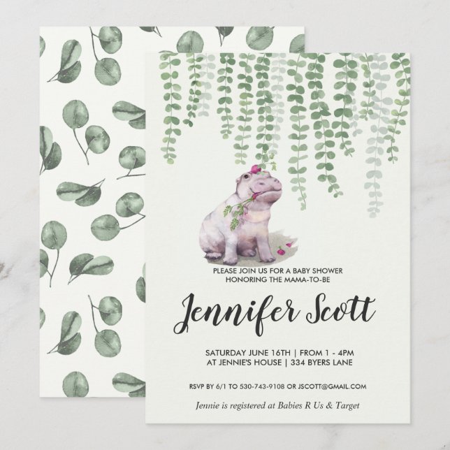 Invitación de Baby Shower de Hipopótamo Bebé en la (Anverso / Reverso)