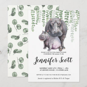 Invitación de Baby Shower de Hipopótamo Bebé en la